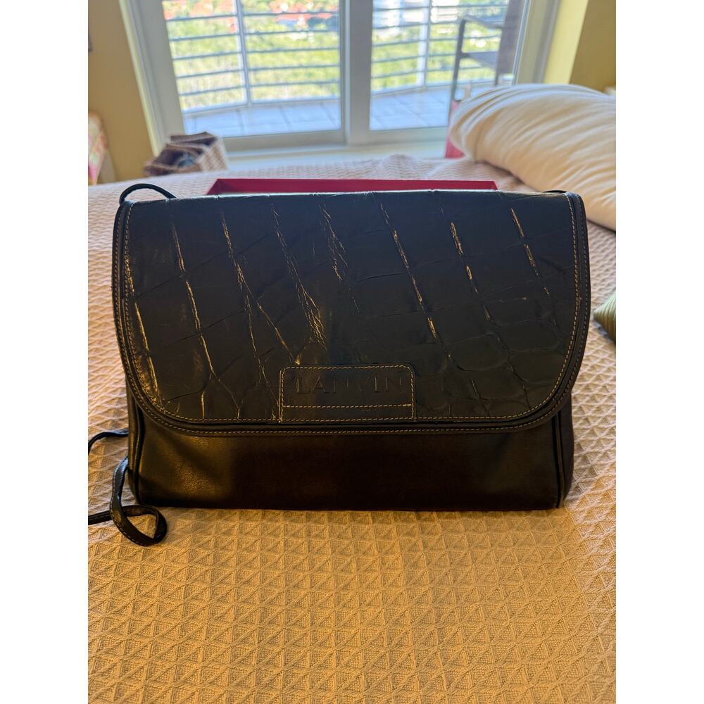 Vintage Lanvin Soft Black Leather Multi-Compartment Crossbody